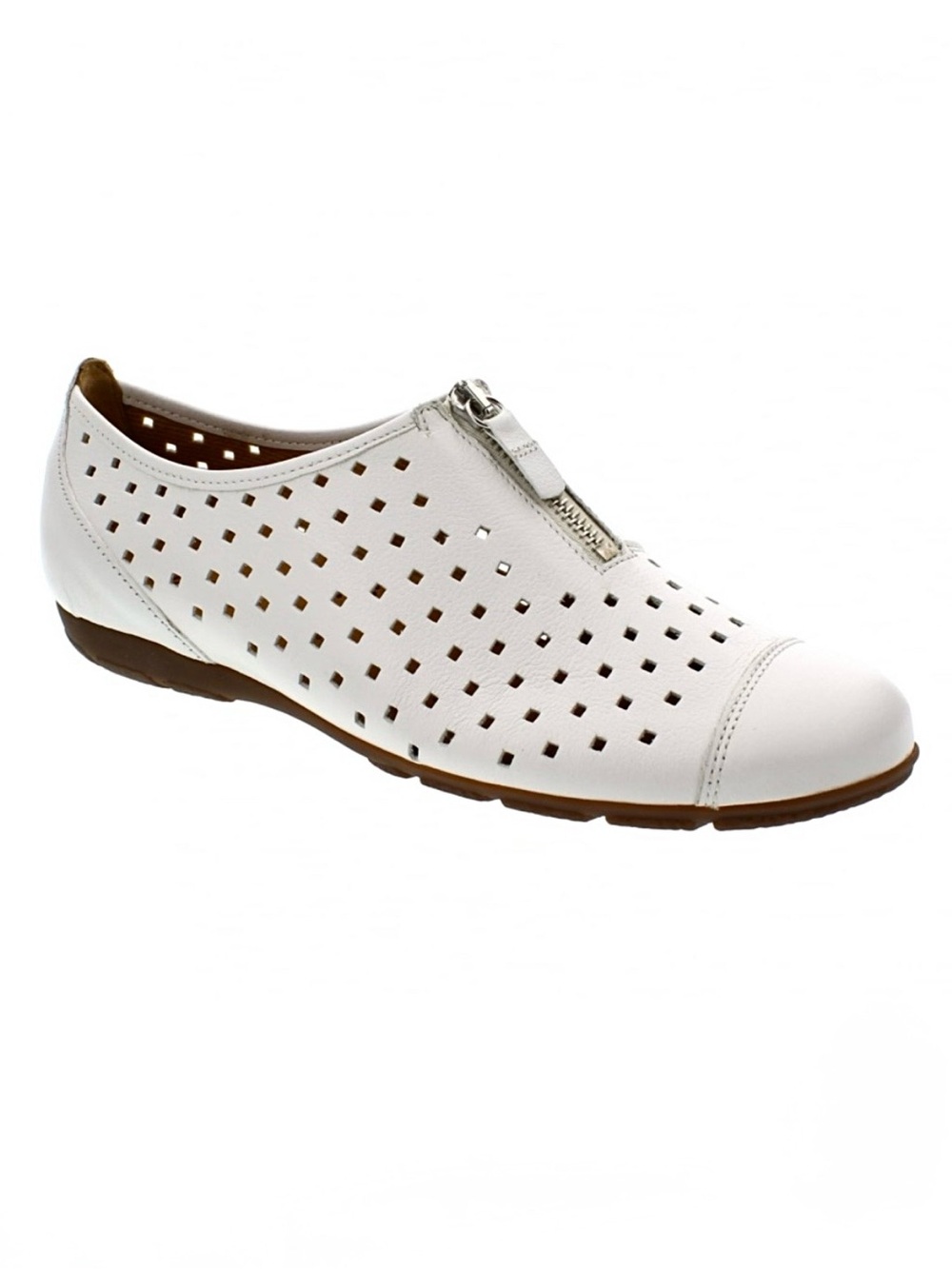 Gabor White Leather Perforated Cut Out Flats Shoes